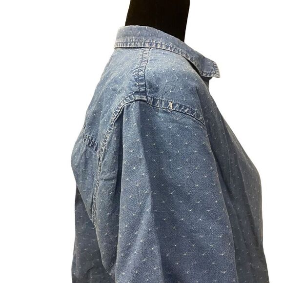 Madewell Medium Denim Swiss Dot Short Sleeve Button Down Top Size Small - Picture 6 of 13